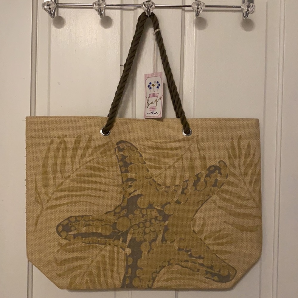 ❌SOLD❌ NWT Paradise Bags - Tan/Neutral Starfish Shoulder Tote Bag Beach Bag - Picture 1 of 9